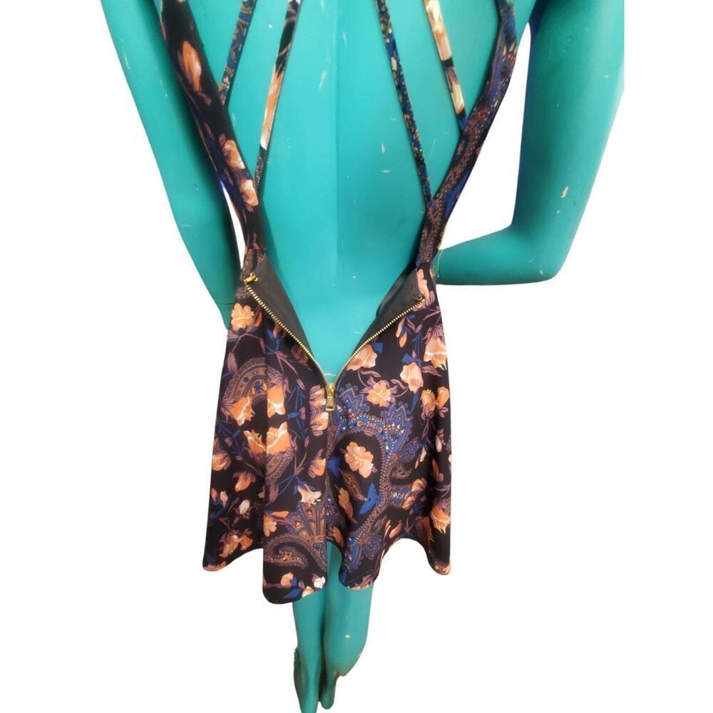Women Bebe X Naven Black Floral Print Polyester Lined Cross Zip Back Dress Size - Picture 8 of 11